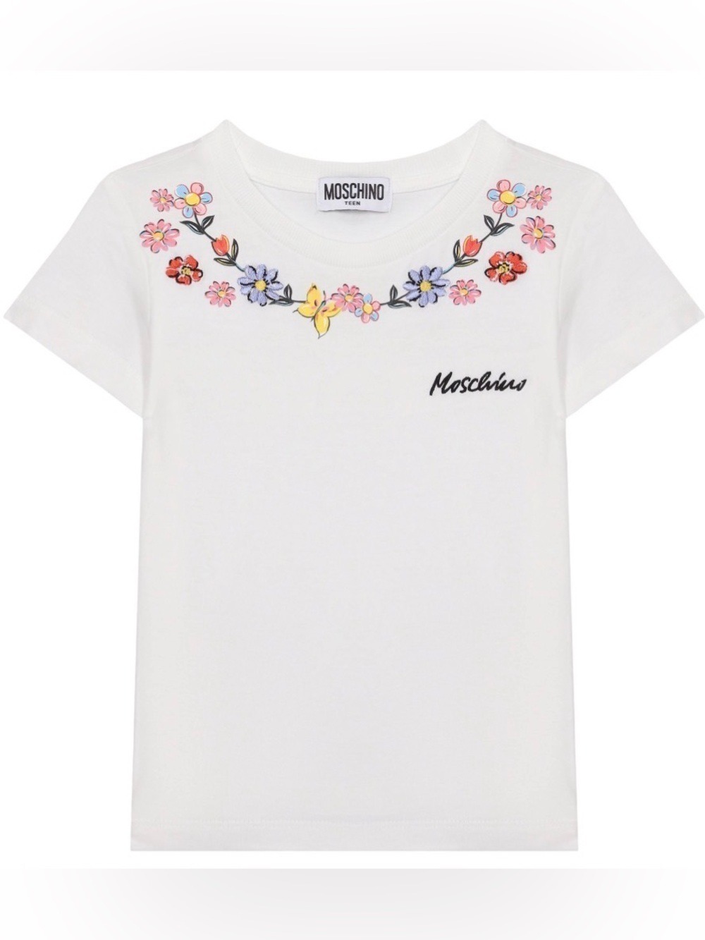MOSCHINO Teen kids floral-embroidered T-shirt 14Y